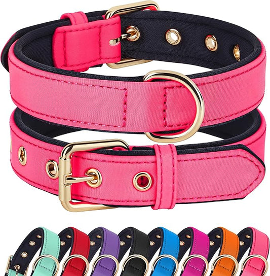 Didog Soft Padded Dog Collars for Medium Dogs, Lightweight and Breathable Pink Dog Collar with Metal Buckle, Pink, L