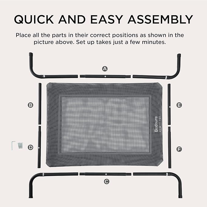 Bedsure Outdoor Elevated XL Dog Bed, Portable Indoor & Outdoor Cooling Raised Cot Pet Hammock Bed with Skid-Resistant Feet, Frame with Breathable Mesh, Black, 54 inches