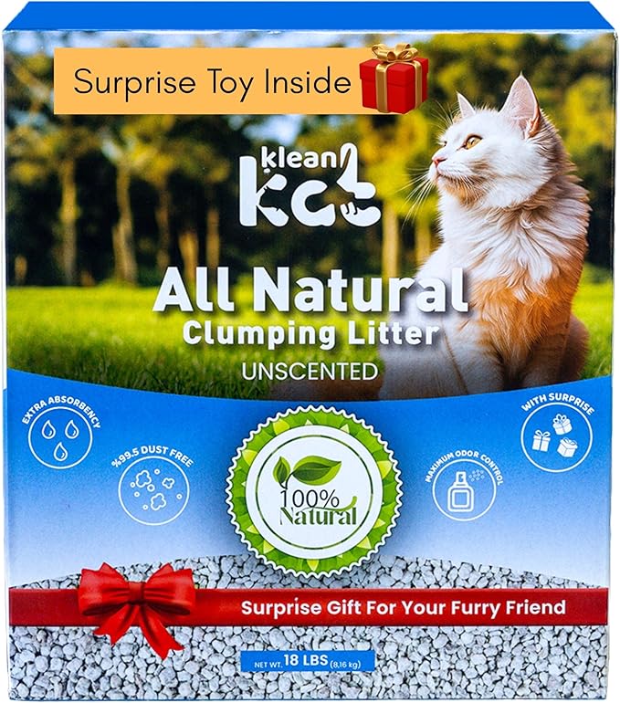 All Natural Clumping Cat Litter – Multiple Scents – Low Dust, Odor Control – Unscented 18 lb - Surprise Toy Inside