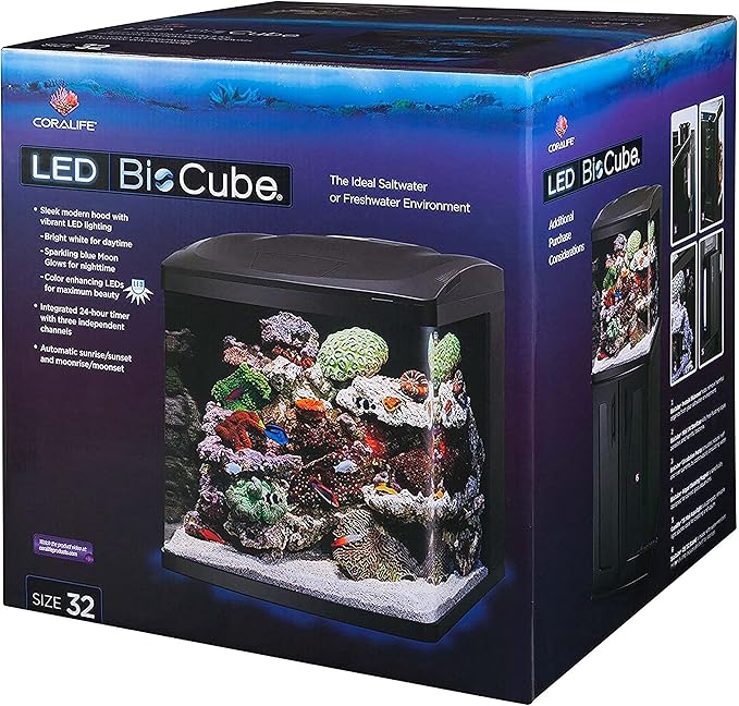 Coralife LED BioCube Aquarium Fish Tank Kit for Saltwater, Marine, Reef or Live Plants, 32 Gallon