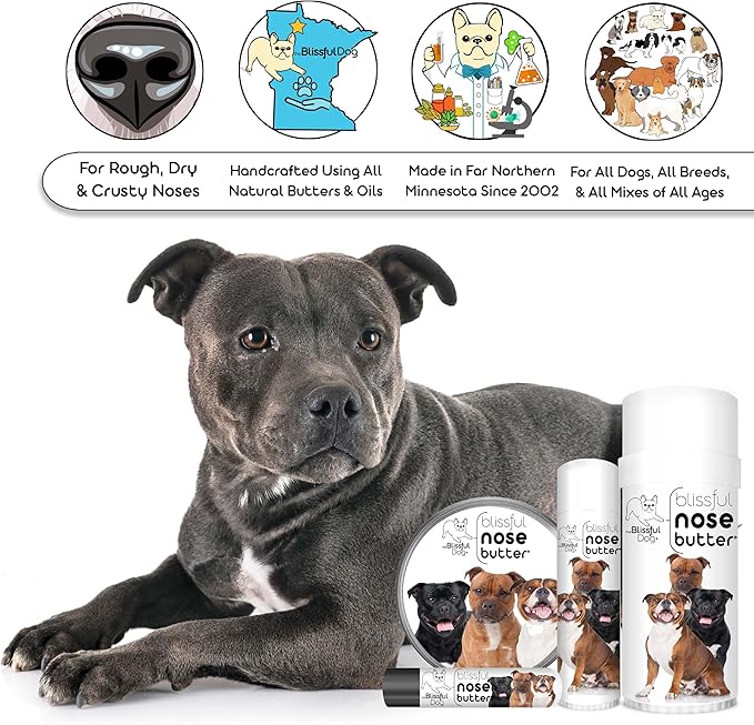 The Blissful Dog Staffordshire Pitbull Terrier Unscented Nose Butter - Dog Nose Butter, 8 Ounce