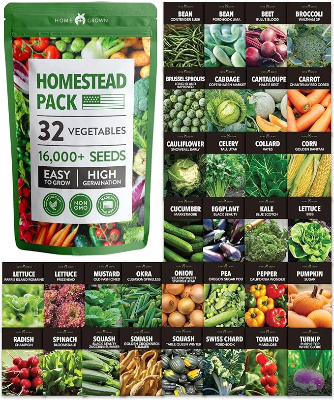 32 Heirloom Vegetable and Fruit Seeds for Planting - 16,000+ Seeds | Non-GMO Survival Seed Vault | High Germination | 32 Varieties of Vegetable Seeds for Your Home Survival Garden