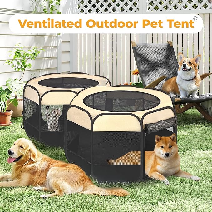 EighteenTek 2-in-1 Pop Up Cat Playpen XLarge, Dog Puppy Pet Playpen, Indoor Outdoor Cats Enclosed, Cat Tent House Crate Cage, Portable & Foldable Playpen for Kittens(No Divider, Unified Space)
