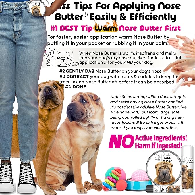 The Blissful Dog Chinese Shar-Pei Nose Butter for Dry, Cracked Skin, Lick-Safe Dog Nose Balm with Moisturizing Shea Butter, Almond, Olive, and Essential Oils, Pet Supplies, Uncented, 0.50 oz.