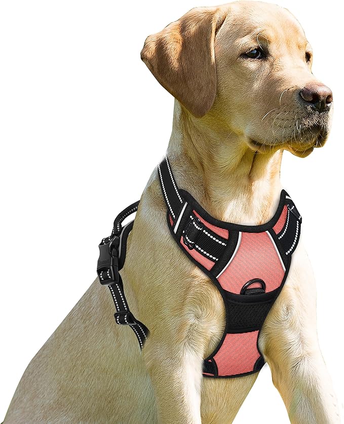BARKBAY No Pull Dog Harness Front Clip Heavy Duty Reflective Easy Control Handle for Large Dog Walking(Light Pink,XL)