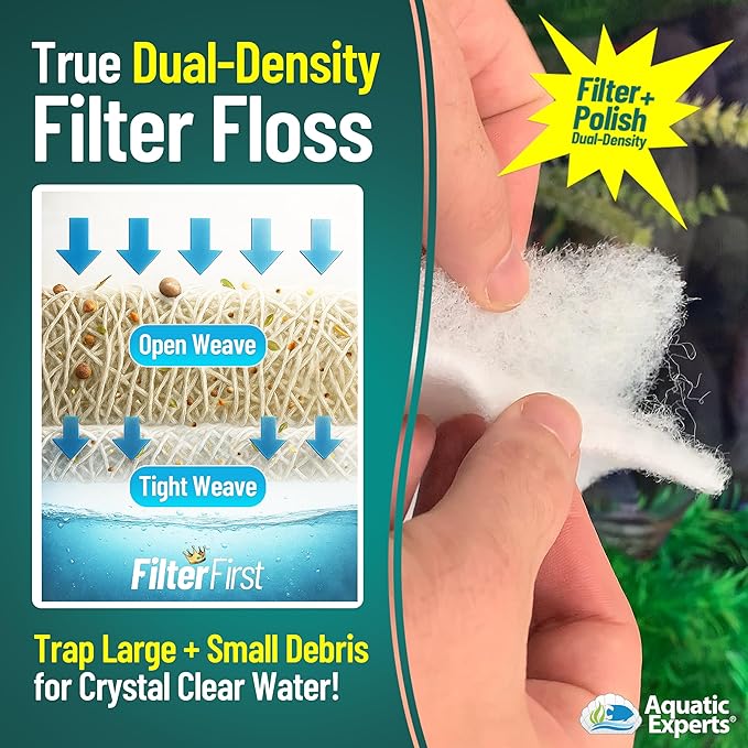 Aquatic Experts Aquarium Filter Floss for Fish Tank Filters - FilterFirst Aquarium Filter Pad - Media Roll for Crystal Clear Water, 3/4" - 1" Thick (12 Inch Wide, 24 Feet Long)