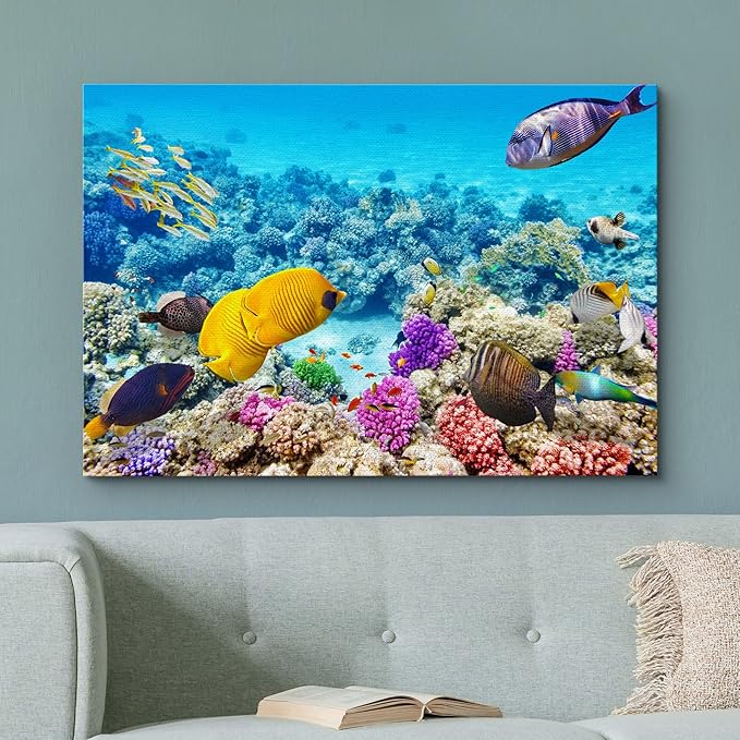 wall26 Canvas Print Wall Art Tropical Underwater Ocean Sea Fish Reef Nature Animals Photography Realism Rustic Scenic Landscape Wilderness Earth Colorful for Living Room, Bedroom, Office - 32"x48"