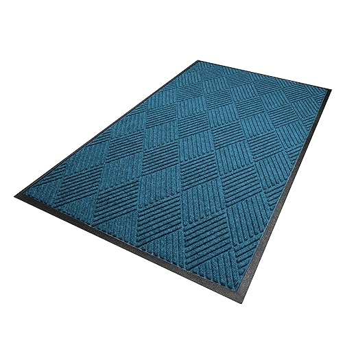 WaterHog Diamond | Commercial-Grade Entrance Mat with Rubber Border – Indoor/Outdoor, Quick Drying, Stain Resistant Door Mat (Medium Blue, 4' x 10')