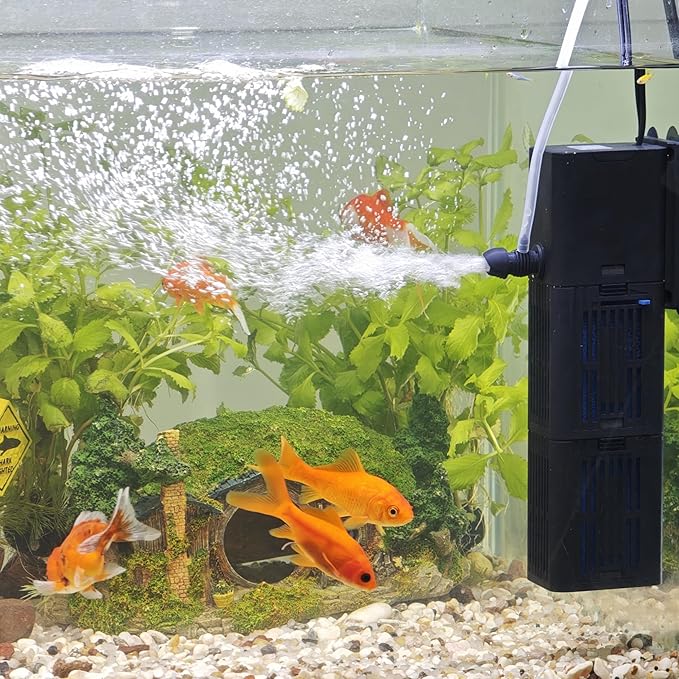 Aquarium Filter Water Flow Adjustable for 20-75 Gallon Fish Turtle Tank 264GPH 4in1 Biochemical Filtration Powerful Submersible Internal Pumps & Filters Keep Freshwater Saltwater Crystal Clear Small