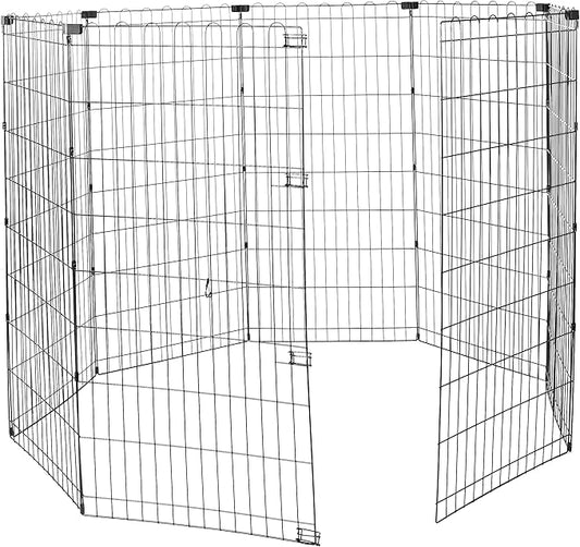 Amazon Basics Foldable Octagonal Metal Exercise Dog Playpen - Indoor/Outdoor, No Door, Extra Large (8 Panels, 24 x 48), Easy to assemble, store, and customize, 48" - X-Large, Black