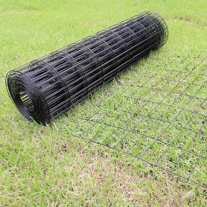Black PVC Coated Welded Wire Fence 48 Inch x 50 Foot, 2 Inch x 4 Inch 14GA, Garden Border Fencing Roll Vinyl Coating Metal Wire Mesh Hardware Cloth for Yard Vegetable Plant Protection