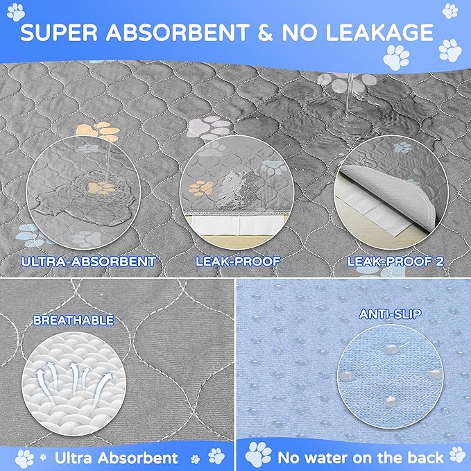 Aitmexcn Washable Puppy Dog Pee Pad, 2PCS 100% Waterproof Whelping Training Mat for Puppy/Senior Dog, Fast Drying Reusable Puppy Pads for Indoor, Outdoor and Car Travel- 48'' x 48'' - Llight Gray