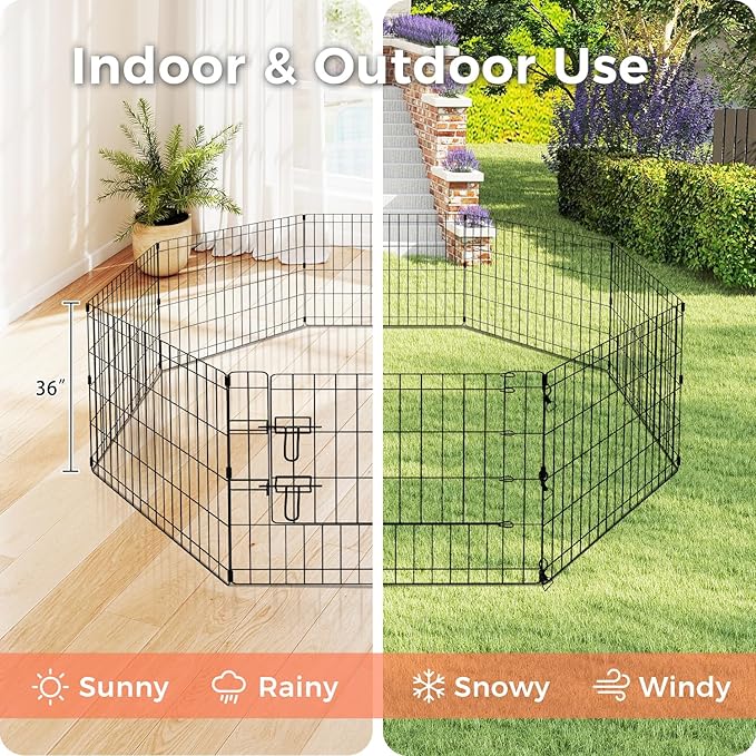 Foldable Dog Playpen 36" Height 8 Panels Metal Exercise Pen with Door - Indoor/Outdoor Dog Play Pen for Small-Medium Dogs, Portable Pet Fence for Yard Garden Camping, Black